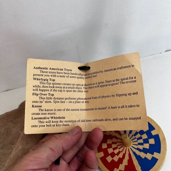 Authentic American Toyes Wooden Spinning Toy Tops Whirlygig Flip Over Top Pouch - Picture 10 of 10